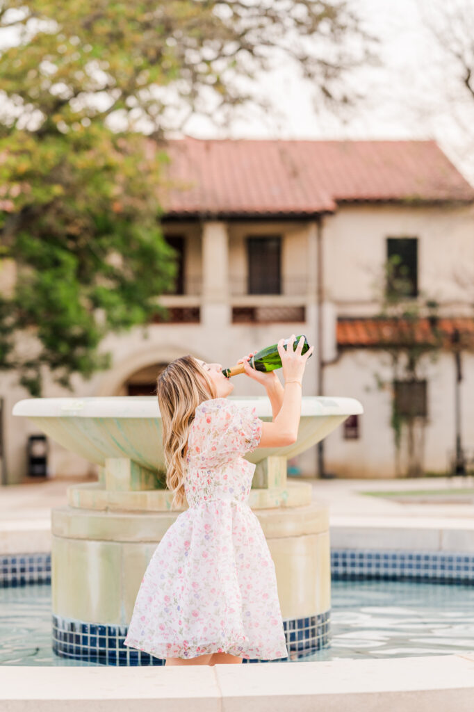 Texas State University Senior after champagne pop 