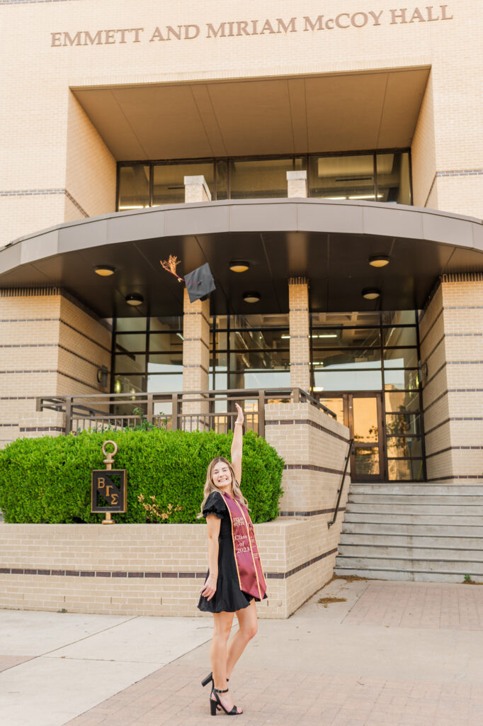 Cap toss in front of McCoy building. 