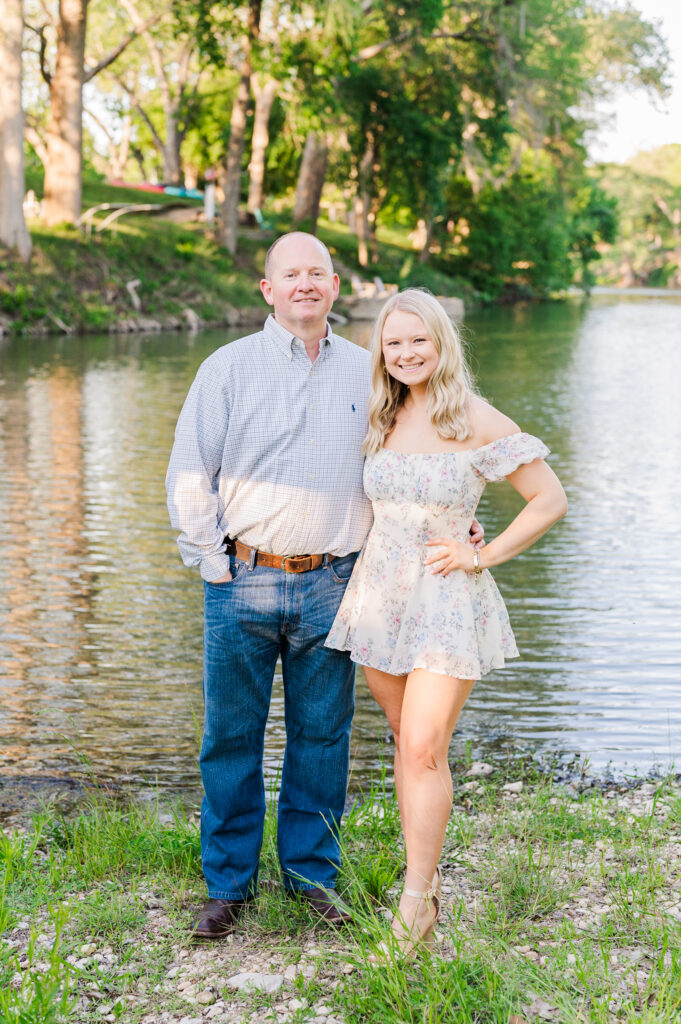 Dad & Daughter pose in from of New Braunfels, TX river Gruene