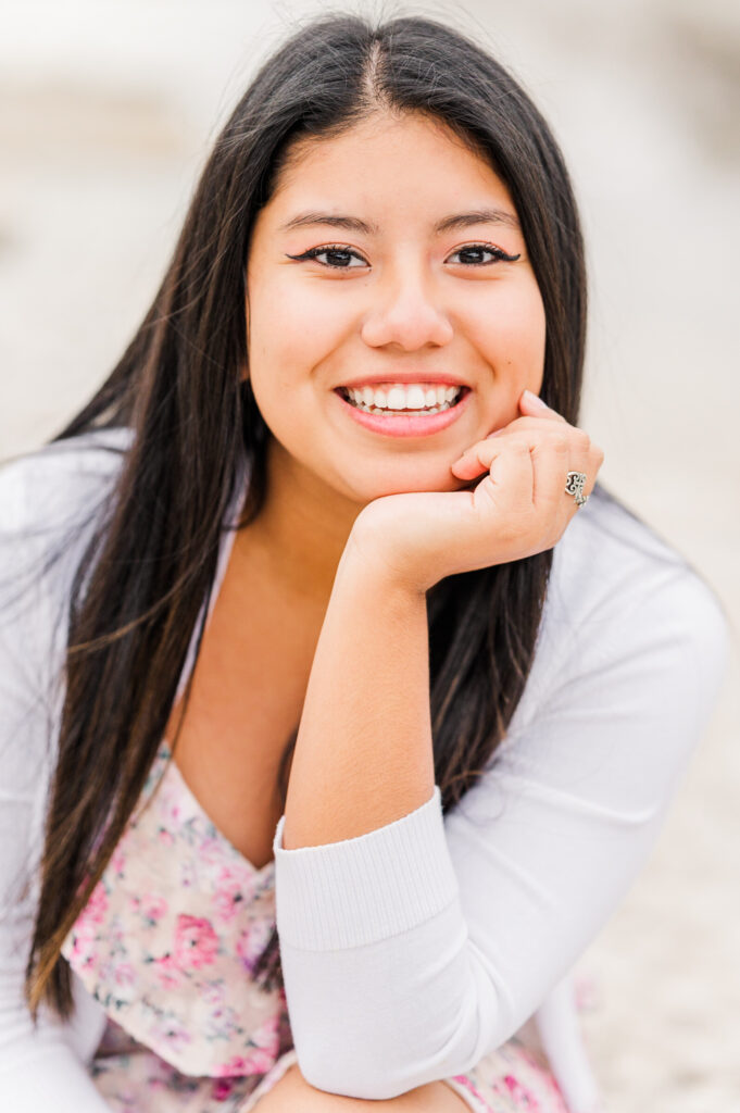 Close up of senior during her Faust Street Bridge Session 