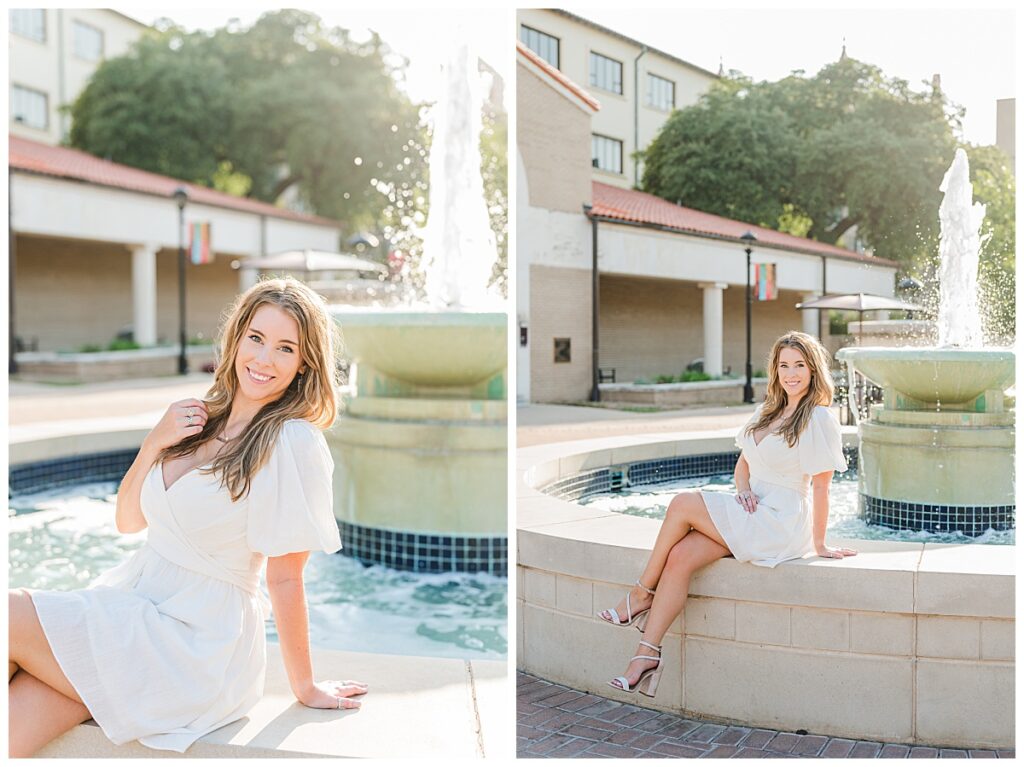 Texas State University  graduation photo at the fountain