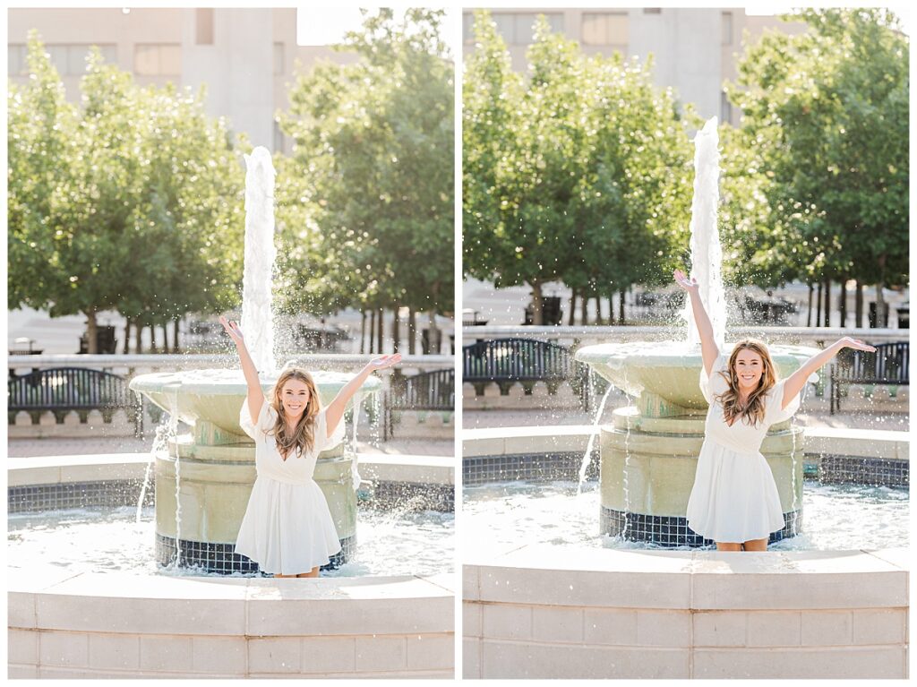 Texas State University  graduation photo at the fountain