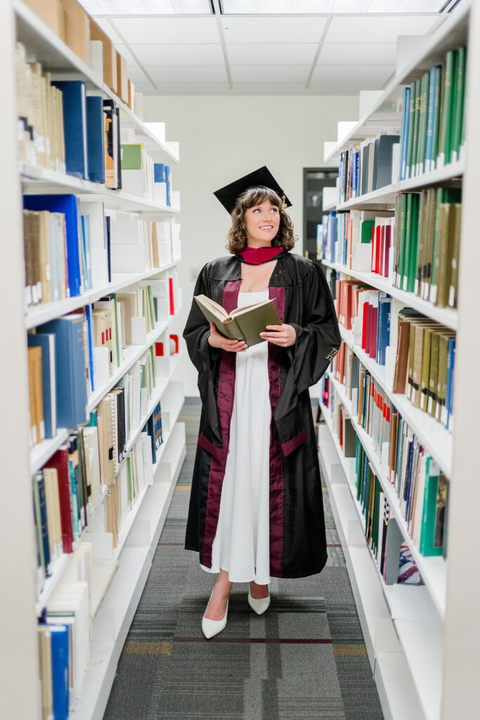 Texas state grad photo at library
