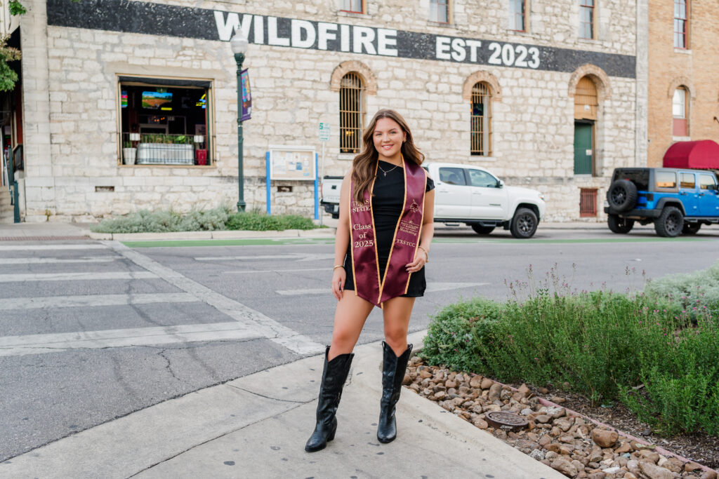 Texas State grad photos downtown 